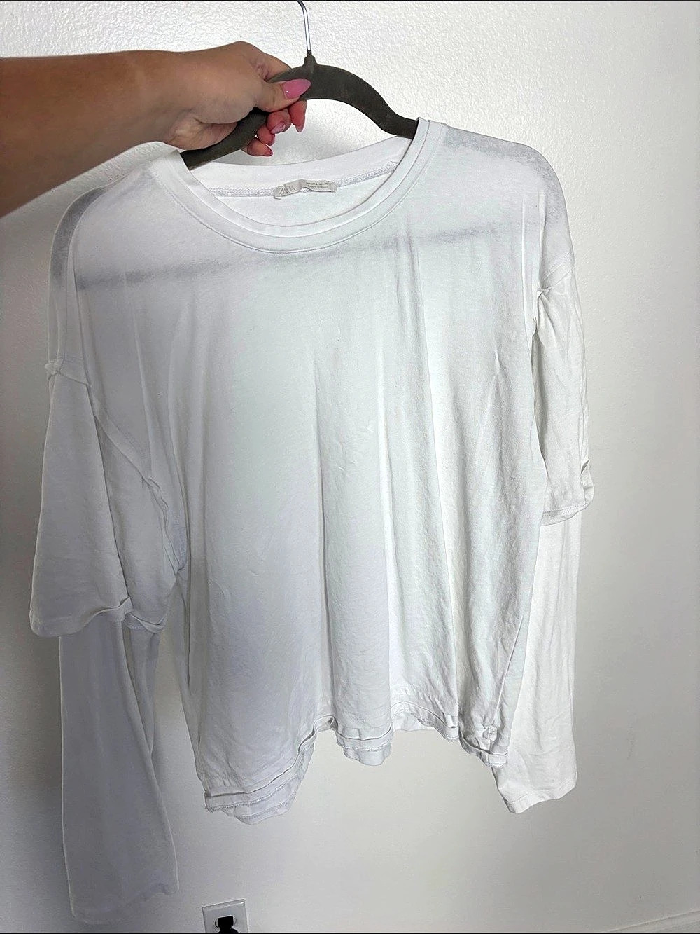 Zara Layered Effect Long Sleeve T-Shirt White
